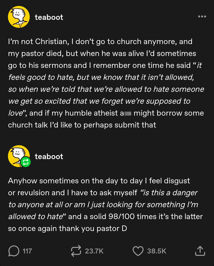 A reflective Tumblr post about hate and atheism, one of the best things shared on Tumblr.
