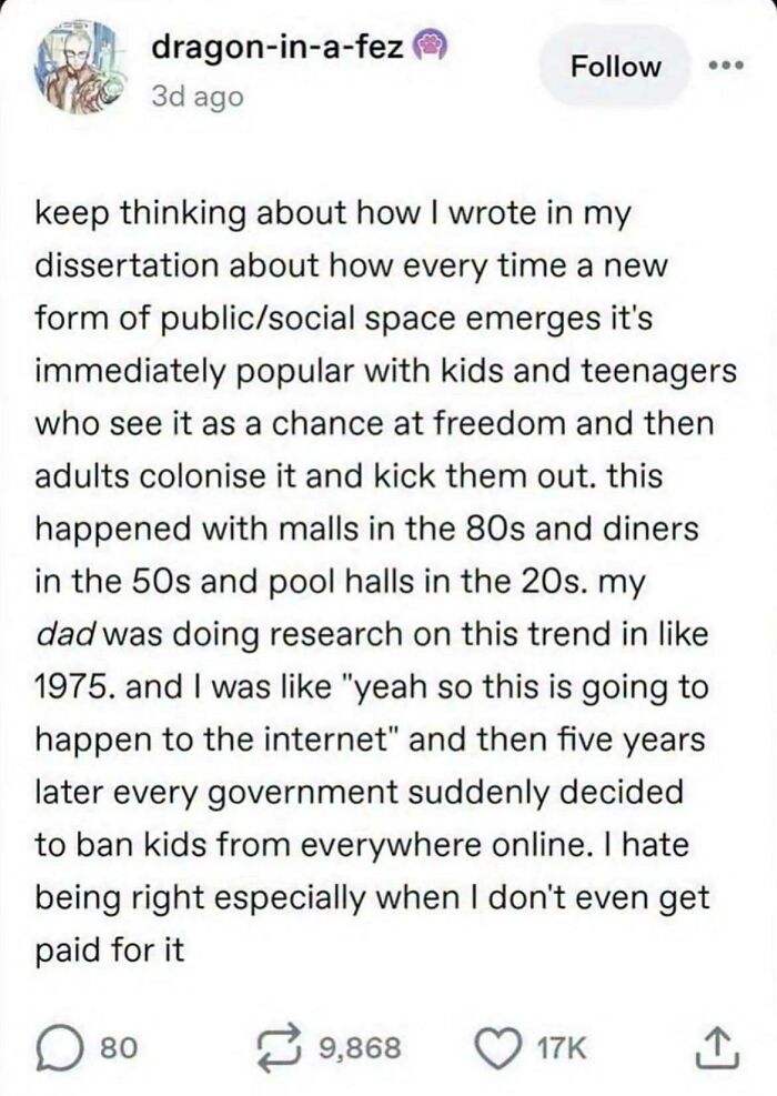 A Tumblr post discussing social spaces and the internet, one of the best things shared on Tumblr.