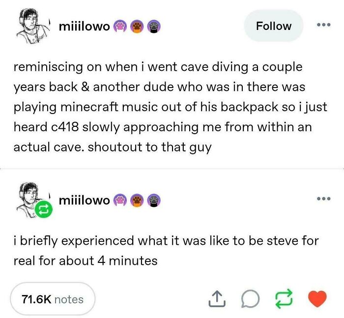Hilarious Tumblr post about cave diving with Minecraft music, one of the best things shared on Tumblr.
