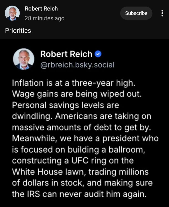 A screenshot of Robert Reich's post about Funny Internet Moments and weird internet moments.