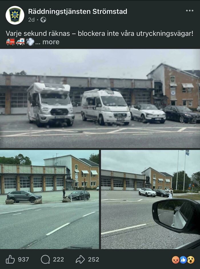 Entitled drivers blocking fire department access, ignoring the impact on others.