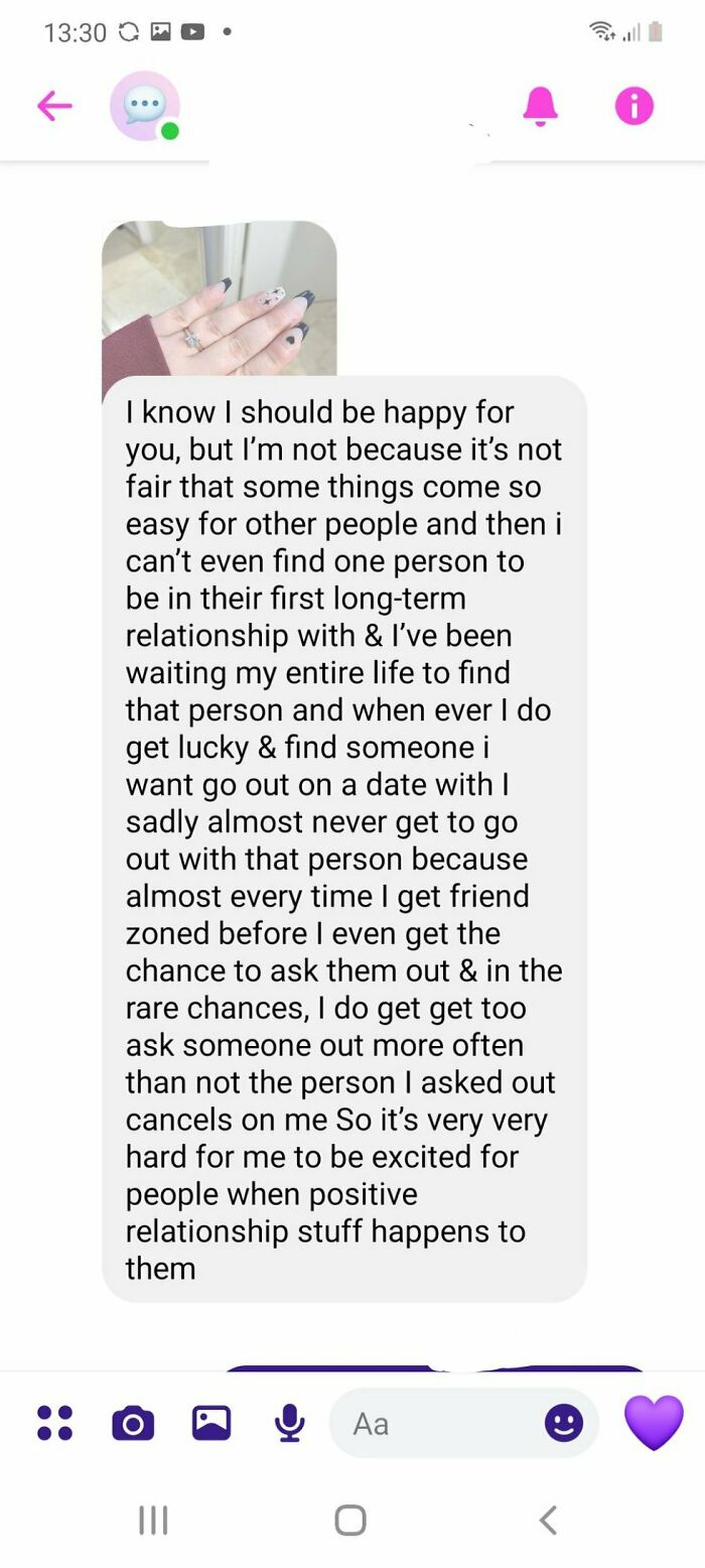 A long text message from an entitled person complaining about their inability to find a partner, showcasing entitled folks.