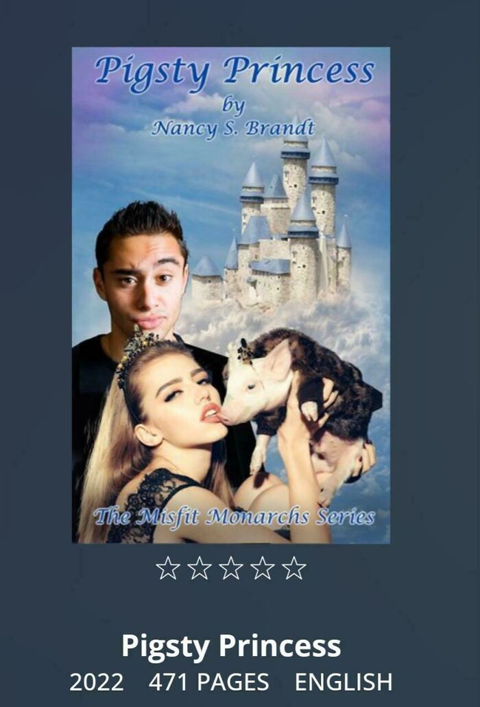 Pigsty Princess book covers showing a woman holding a small pig with a castle in the background.