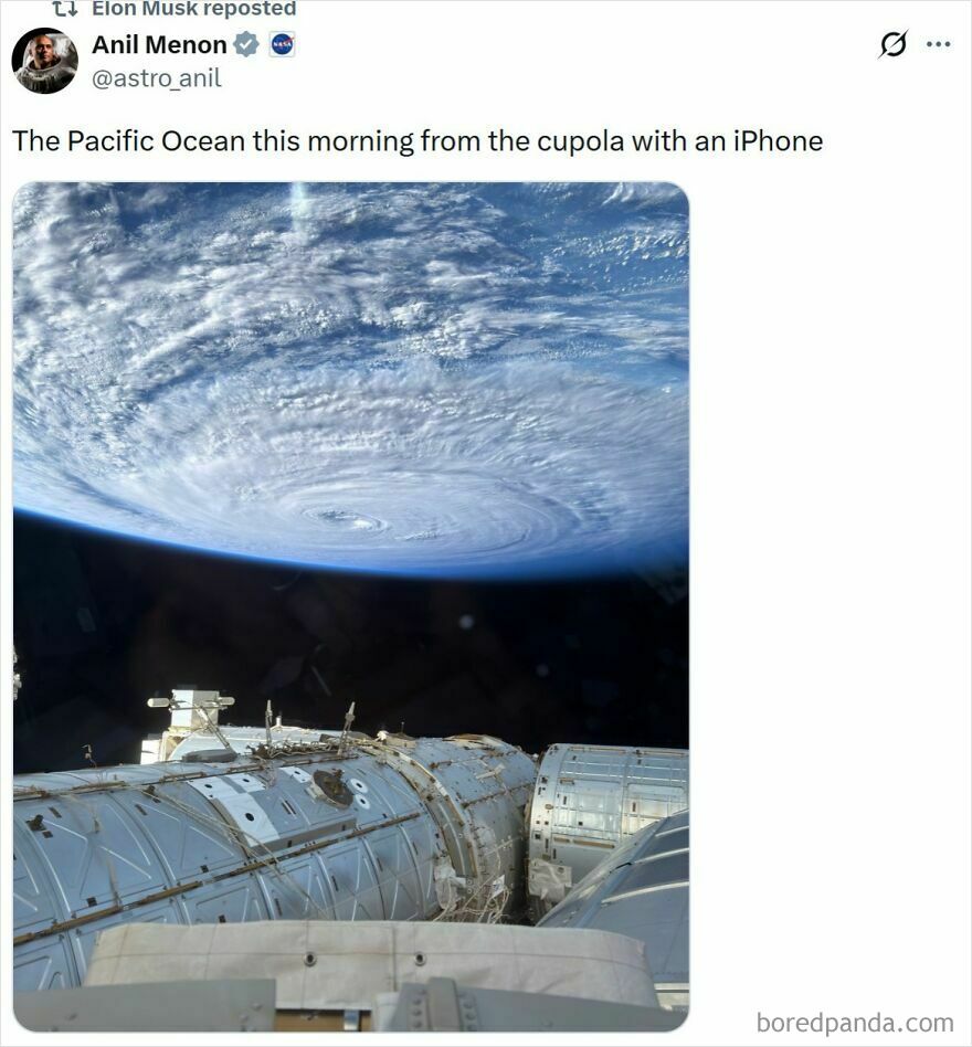 Strange things happening on Earth: The Pacific Ocean from the International Space Station's cupola, showing a massive hurricane.