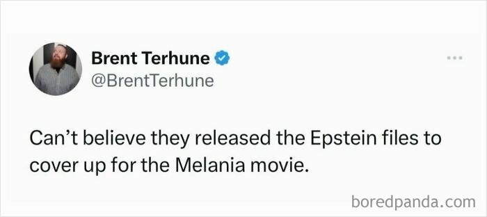 A screenshot of a tweet from Brent Terhune, featuring a funny meme about current events.