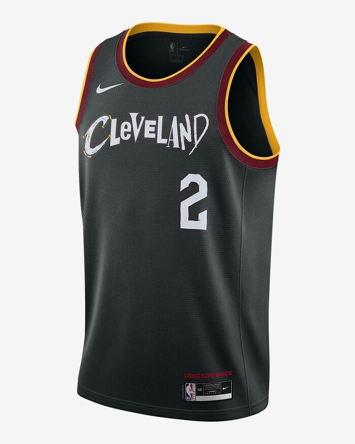Cleveland Cavaliers jersey with a funny design fail, the number 2 appearing in the middle of Cleveland.