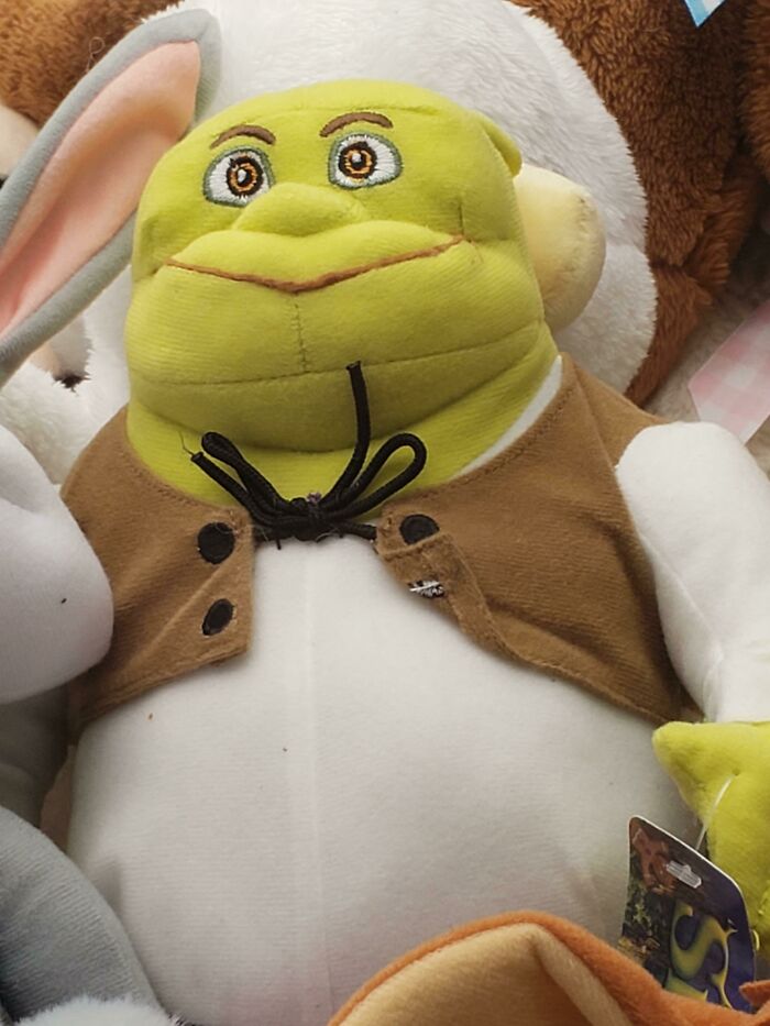 Shrek plush toy with an unusual design, showcasing an impressive design fail.