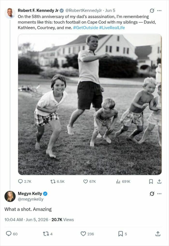 Funny internet moment: A black and white photo of children playing touch football, shared on Twitter by Robert F. Kennedy Jr.
