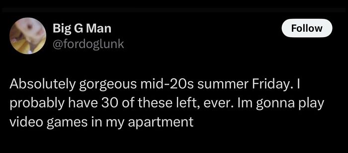 Hilarious meme of a tweet about a summer Friday and playing video games.