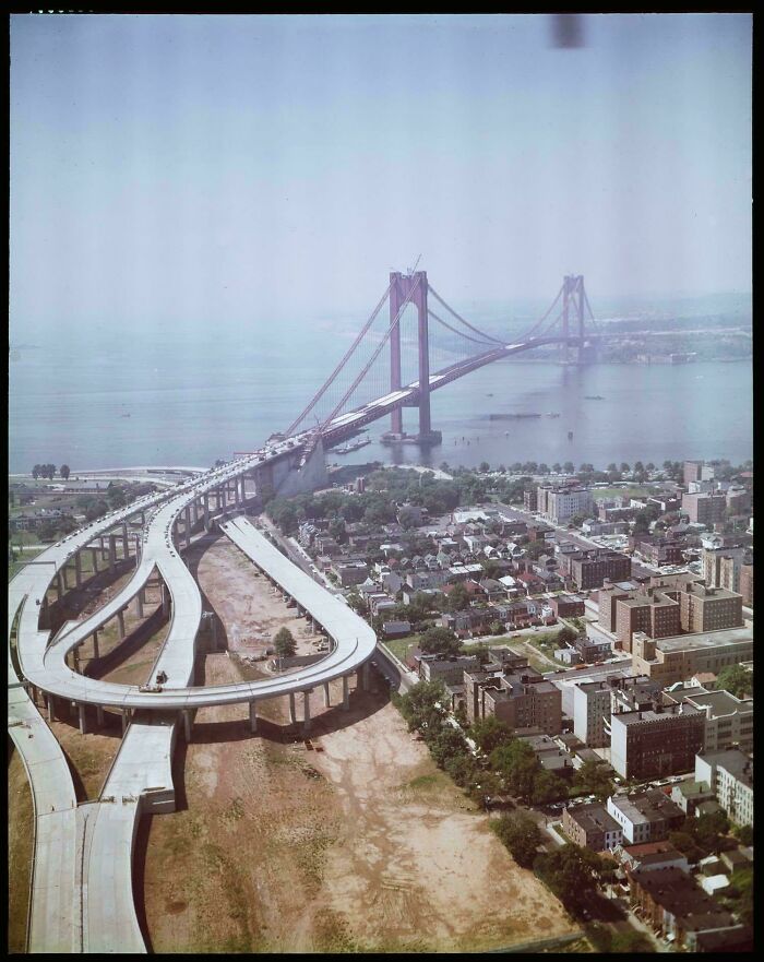 Fascinating American History photo of a large bridge with extensive highway infrastructure.