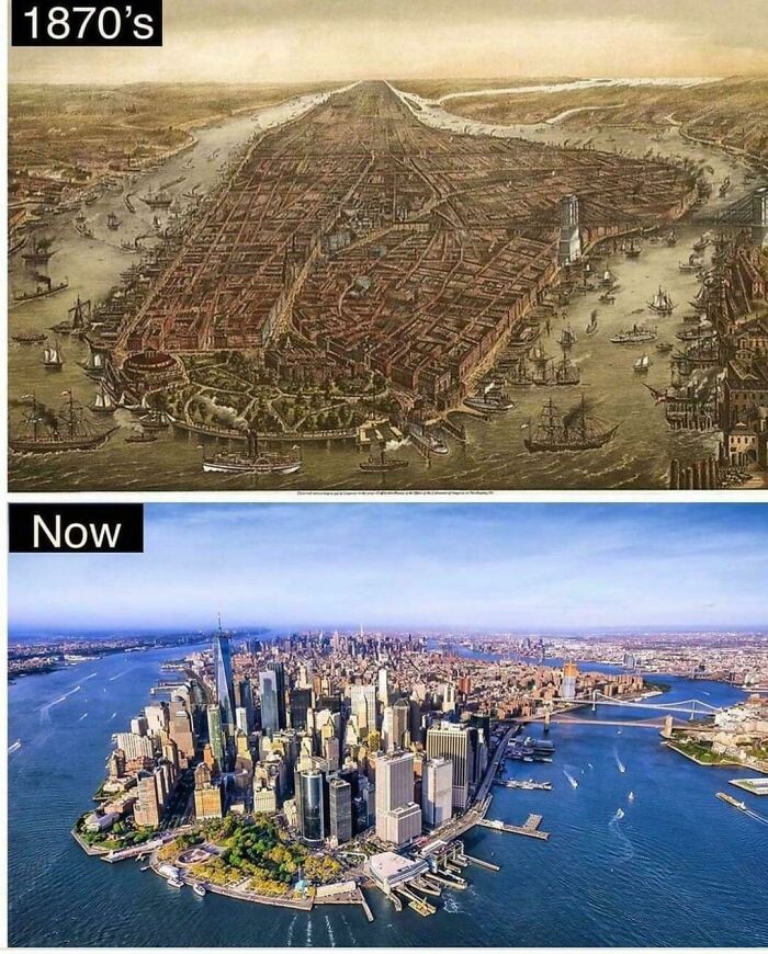 Then and now comparison of New York City, a fascinating photo from American history.
