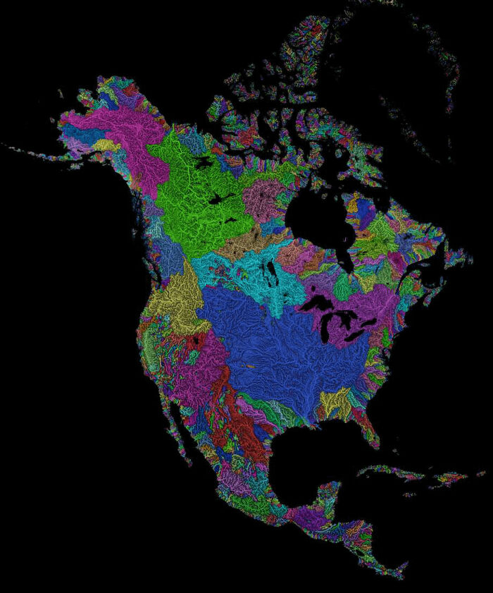 A colorful map of North America, featuring fascinating photos and geographical details from American history.