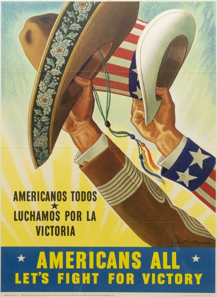 An American history poster depicting two hands holding hats, with the main keyword focusing on American history.