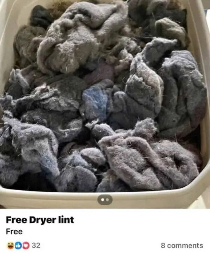 A pile of dryer lint in a white container, an example of a weird item found on an online marketplace.