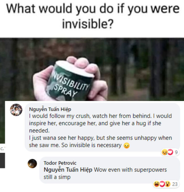 Blursed comments on a post asking what youd do if invisible, featuring a user's unsettling response, generating a chuckle.