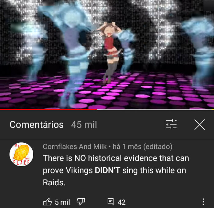 A screenshot from a video with a blursed comment about Vikings singing to the song during raids.
