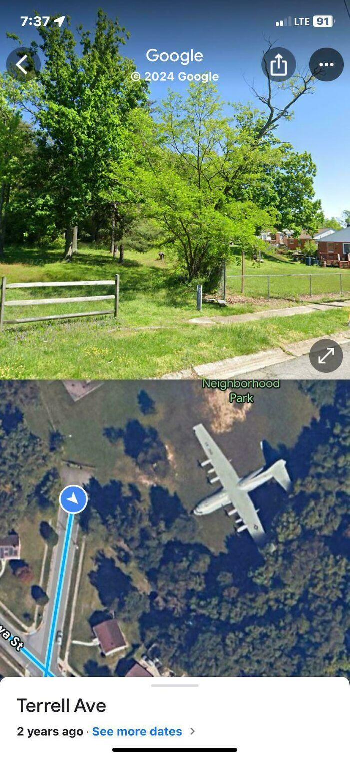 Odd things on Google Maps: An airplane in a neighborhood park on Terrell Ave.