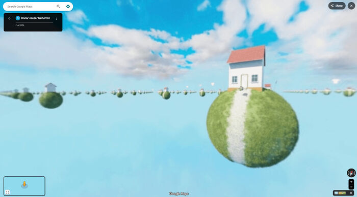 Odd things on Google Maps: a house on a floating island, part of an array of similar islands in the sky.