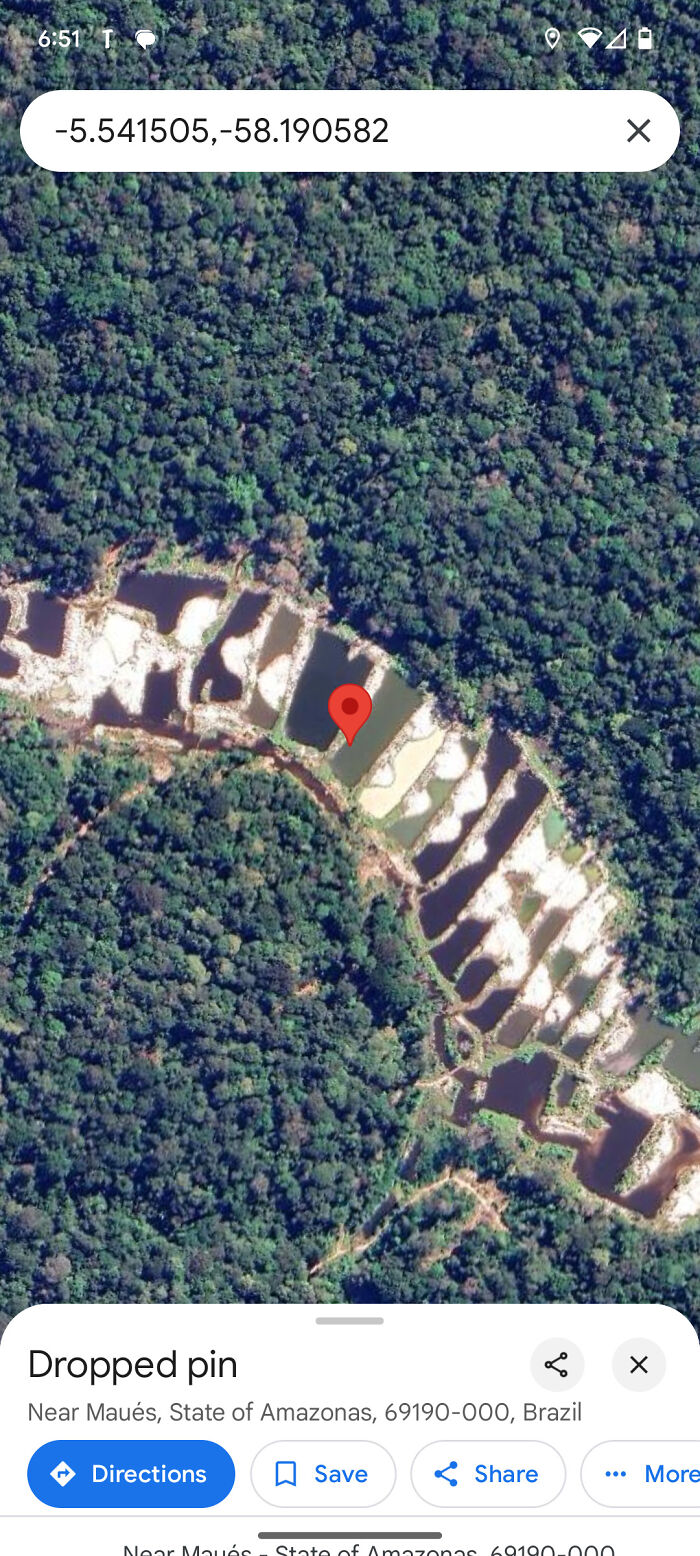 People found odd things on Google Maps, showing a mining site in Brazil with coordinates.