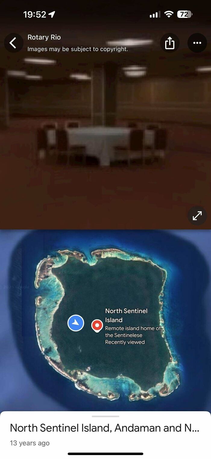 Odd things on Google Maps: North Sentinel Island, a remote island known for its inhabitants, viewed on a map.