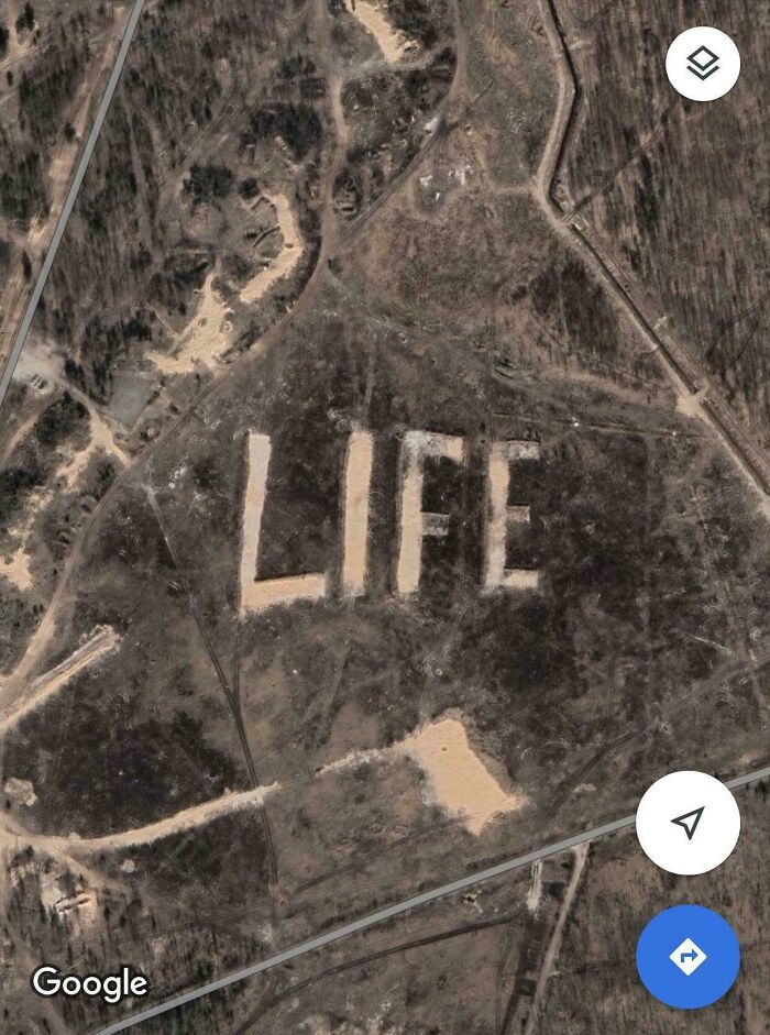 Odd things on Google Maps: The word LIFE carved into the landscape, a peculiar sight from above.