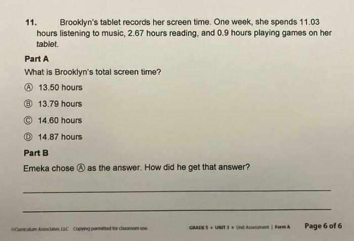 A math problem about screen time, illustrating a scenario with little hope for humanity in education.