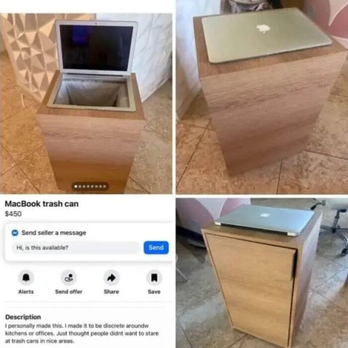 A screenshot from an online marketplace showing a MacBook trash can, highlighting the weirdest people found there.