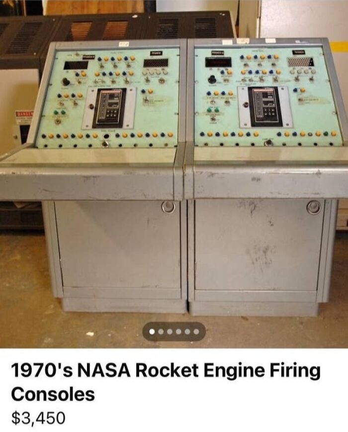 Vintage 1970s NASA Rocket Engine Firing Consoles, a strange item available for sale on an online marketplace.