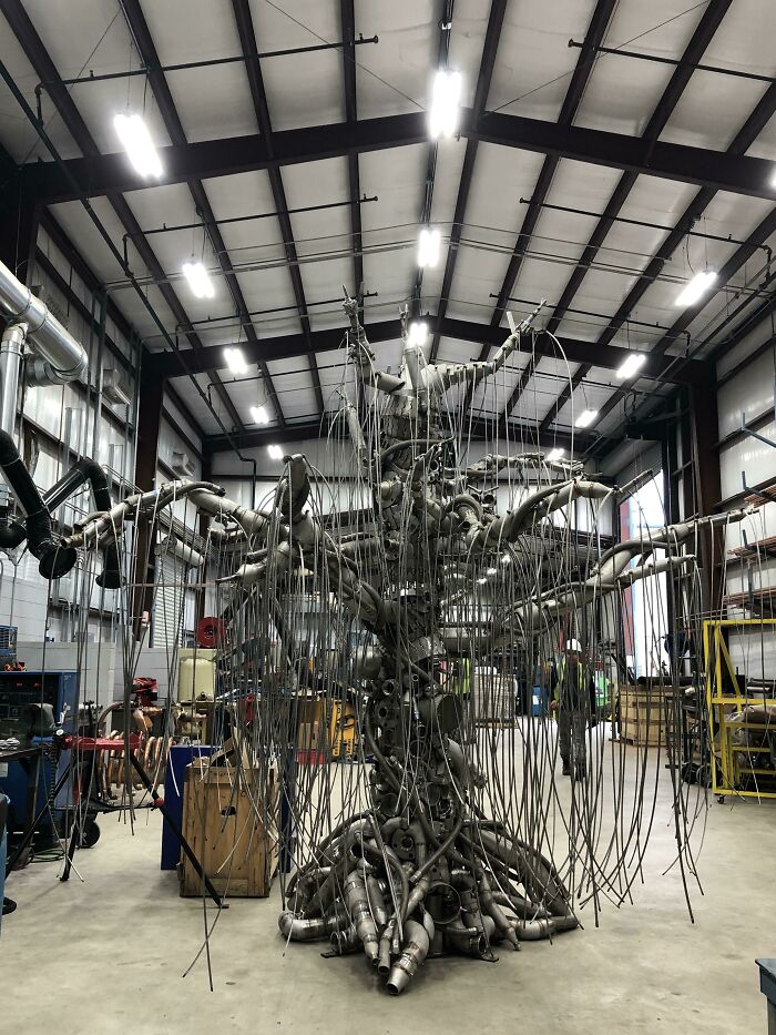 Weirdest Thing I’ve Made At Work. Boss Wanted A Tree Made From All The Scrap We Had Laying Around At The Distillery I Work At. Took About A Month