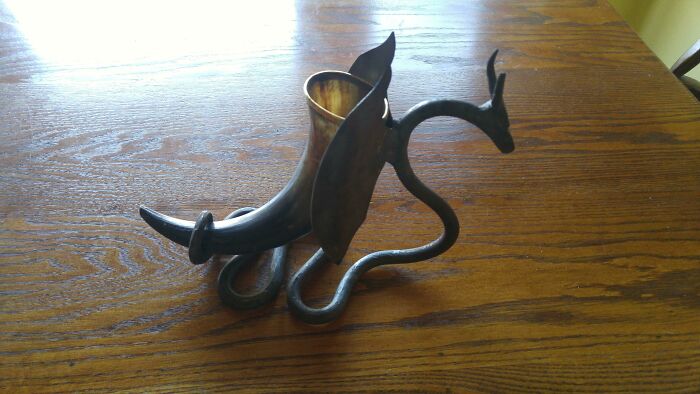 Made A Dragon Drinking Horn Holder For A Viking Party