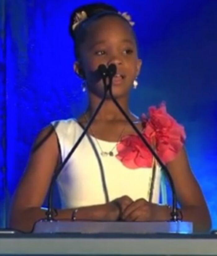 Quvenzhané Wallis delivering a speech, highlighting her career in entertainment.