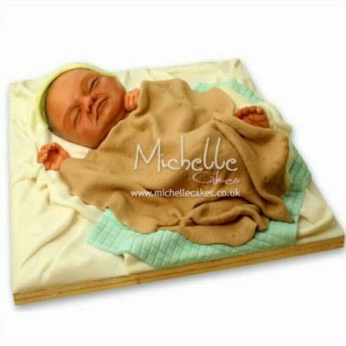 A cake shaped like a baby with disturbing levels of skill, an awful idea.