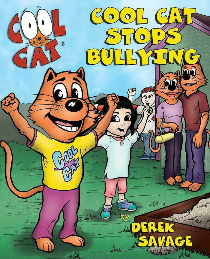Unhinged book cover of Cool Cat Stops Bullying with cartoon characters