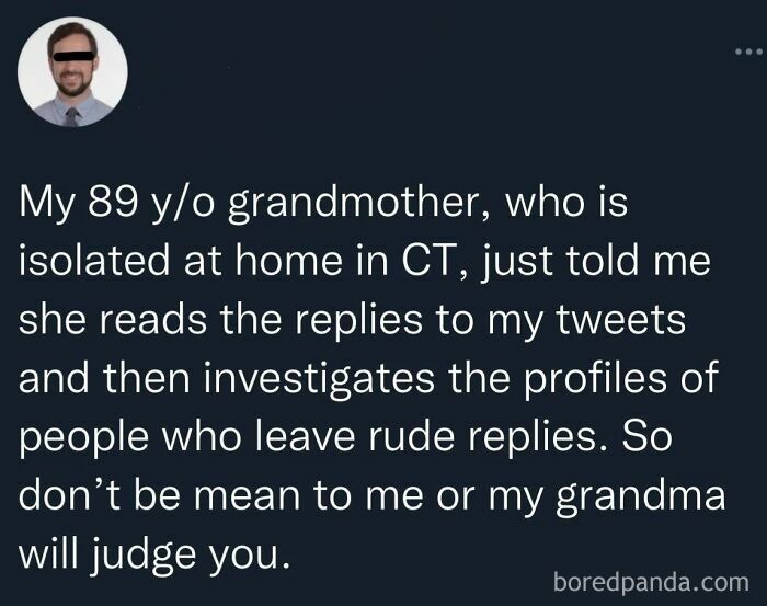 A social media post about an 89-year-old grandmother who investigates rude replies, a wholesome post.