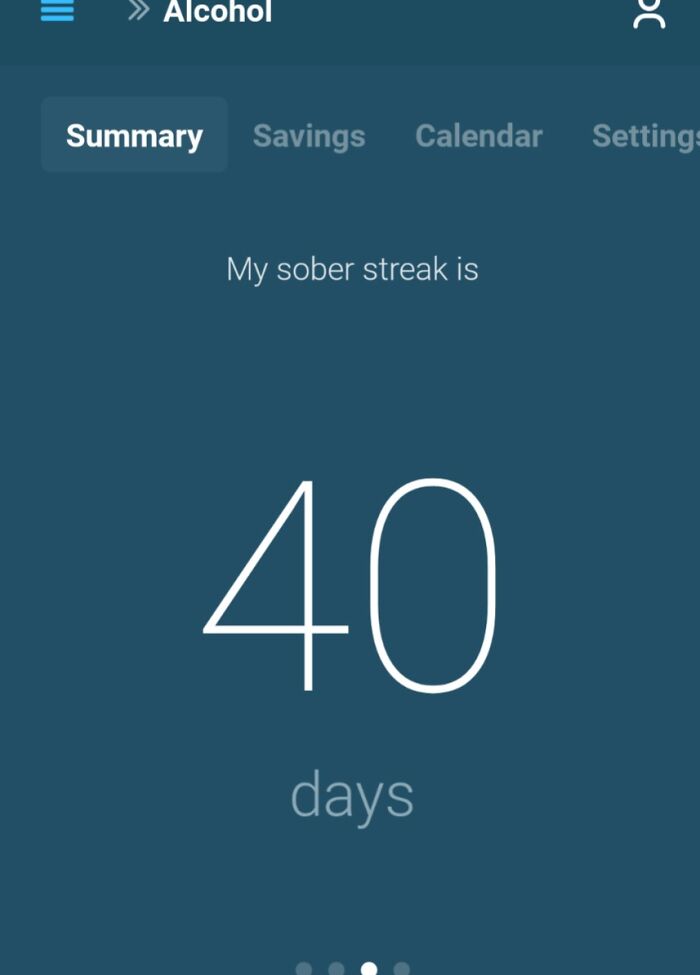 A screenshot showing 40 days of a sober streak, a wholesome post offering a tiny break.