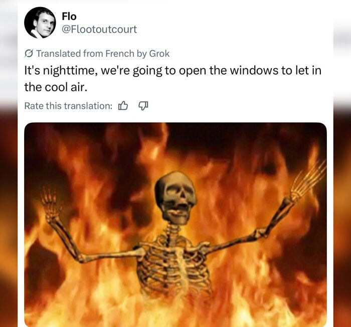 British Memes: A skeleton engulfed in flames, illustrating the feeling of heat in a humorous British meme.