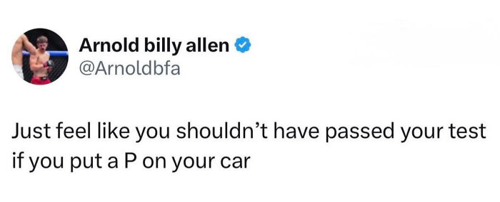 A British meme featuring a tweet about P plates on cars, a relatable British humor topic.