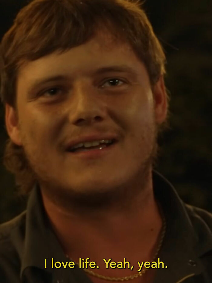 A happy working class man saying, I love life. Yeah, yeah, from the video comparing working class man and PhD woman.