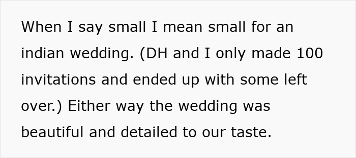 Text stating the bride had a small, beautiful Indian wedding with 100 invitations, tailored to their taste. Text stating the bride had a small, beautiful Indian wedding with 100 invitations, tailored to their taste.