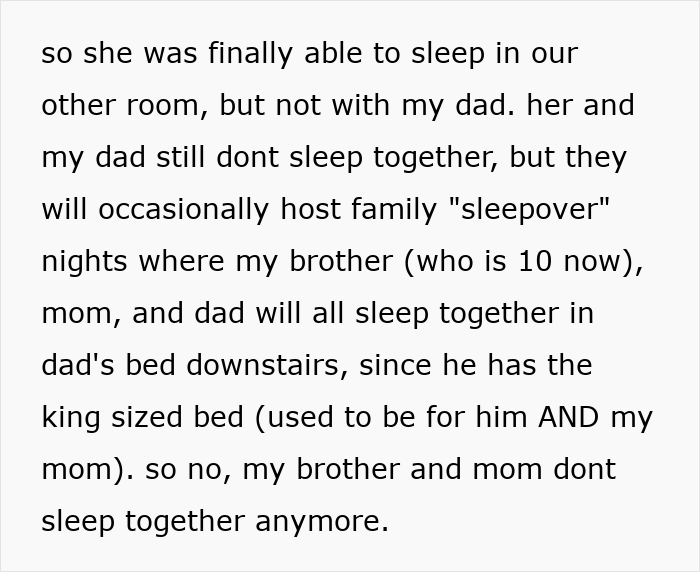 Text about a family's sleeping arrangements and how a paranoid mom impacts a father-daughter bond. Text about a family's sleeping arrangements and how a paranoid mom impacts a father-daughter bond.