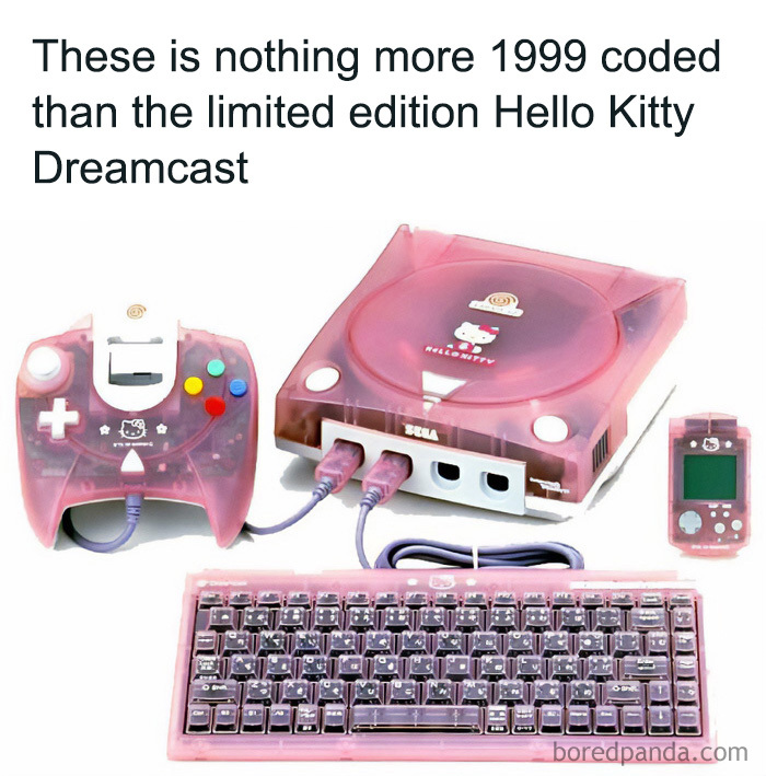 Hello Kitty Dreamcast console, controller, keyboard, and VMU. Brings back the magic of the 90s and 00s.