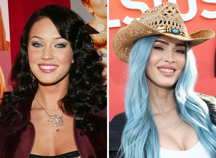 Megan Fox's before and after fame style transformation, showcasing her evolving celebrity fashion.