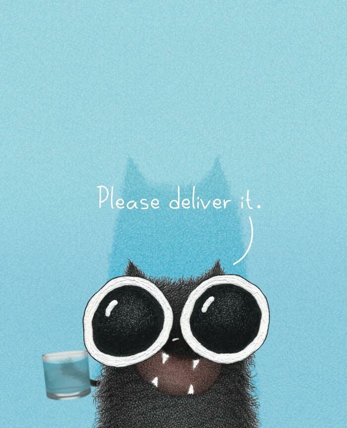 Adorable illustration of a cat on a blue background, saying Hey! I got a thing for you... everyday cat behavior.