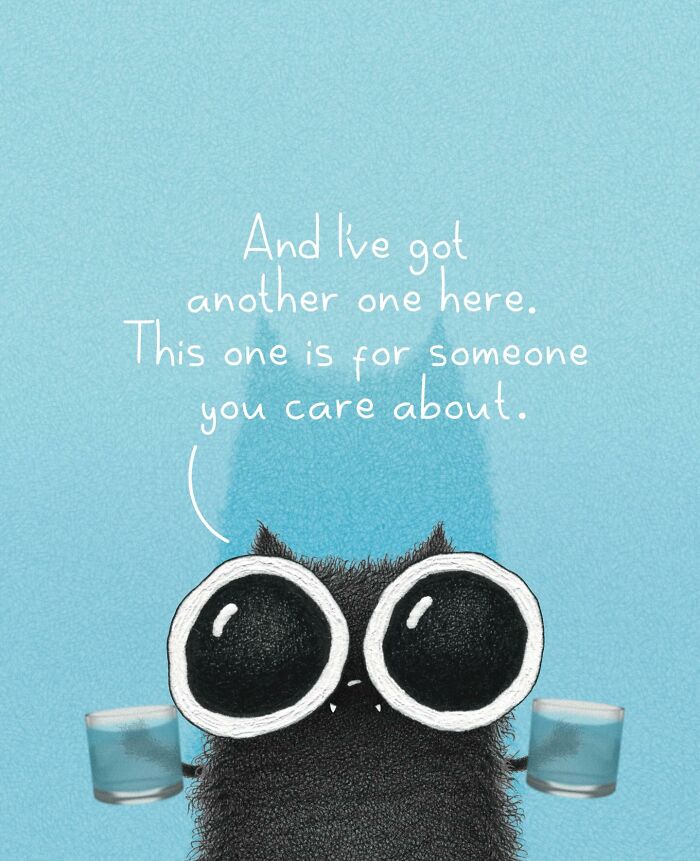 Adorable illustration of a cat on a blue background, saying Hey! I got a thing for you... everyday cat behavior.