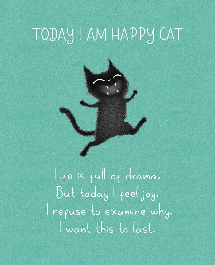 Adorable illustration asking Which cat are you today? with a cat's wide eyes. Artwork depicting cat behavior.