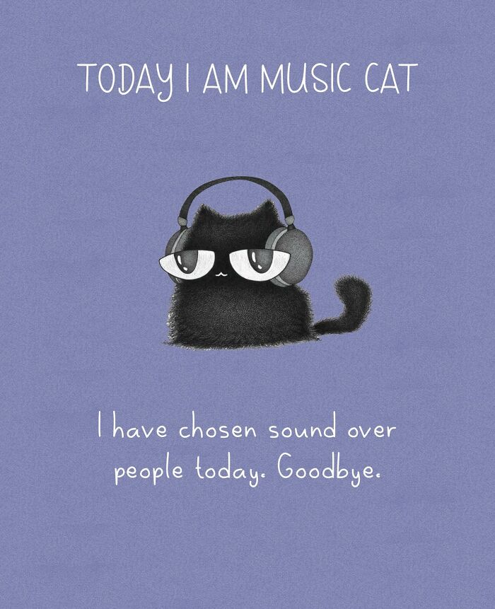 Adorable illustration asking Which cat are you today? with a cat's wide eyes. Artwork depicting cat behavior.