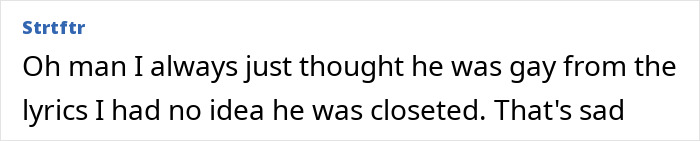Screenshot of Reddit comment expressing sadness about a rock star being closeted before coming out as gay.