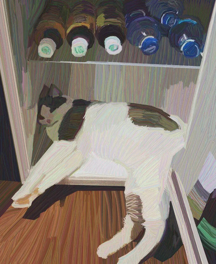 32 New Hilariously Absurd Oil Paintings That Turn Internet Cats And Viral Chaos Into Fine Art