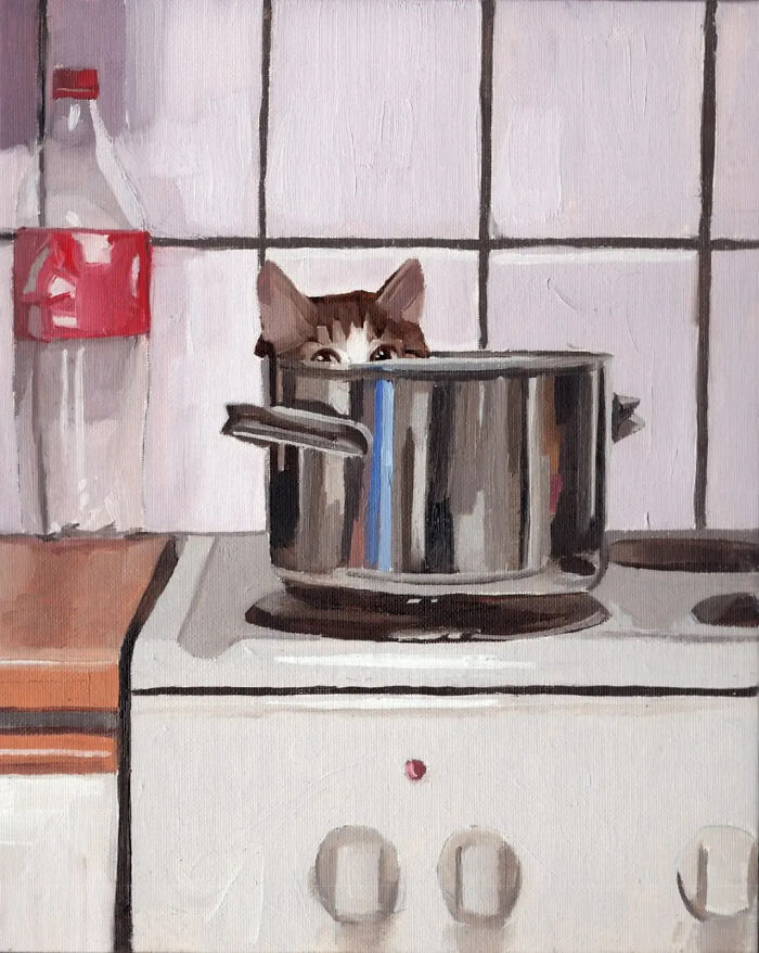 32 New Hilariously Absurd Oil Paintings That Turn Internet Cats And Viral Chaos Into Fine Art