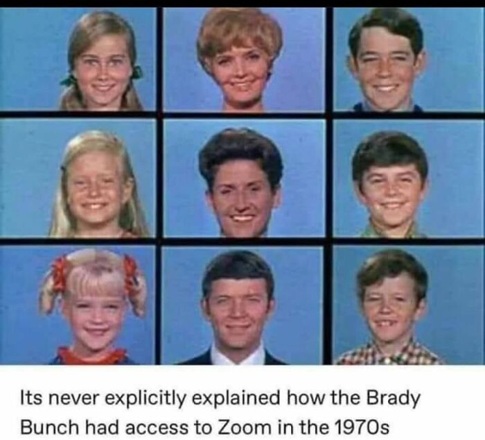 A meme featuring the Brady Bunch in a Zoom-like grid, a humorous take on Gen X life.